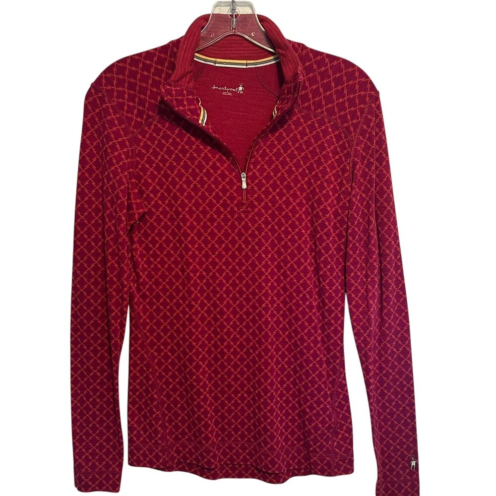 Smartwool Women's 1/4 Zip Merino Base Layer Pink Orange Top, Size L - Picture 2 of 10